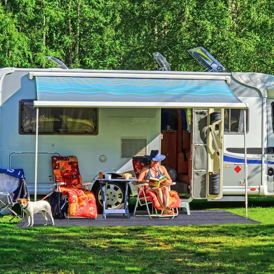 Voortenttapijt 250 x 300 cm - Waterdicht Tentzeil met Oogjes en Haringen - Outdoor Campingmat - Grijs/Blauw - Inclusief Draagtas — afbeelding 3