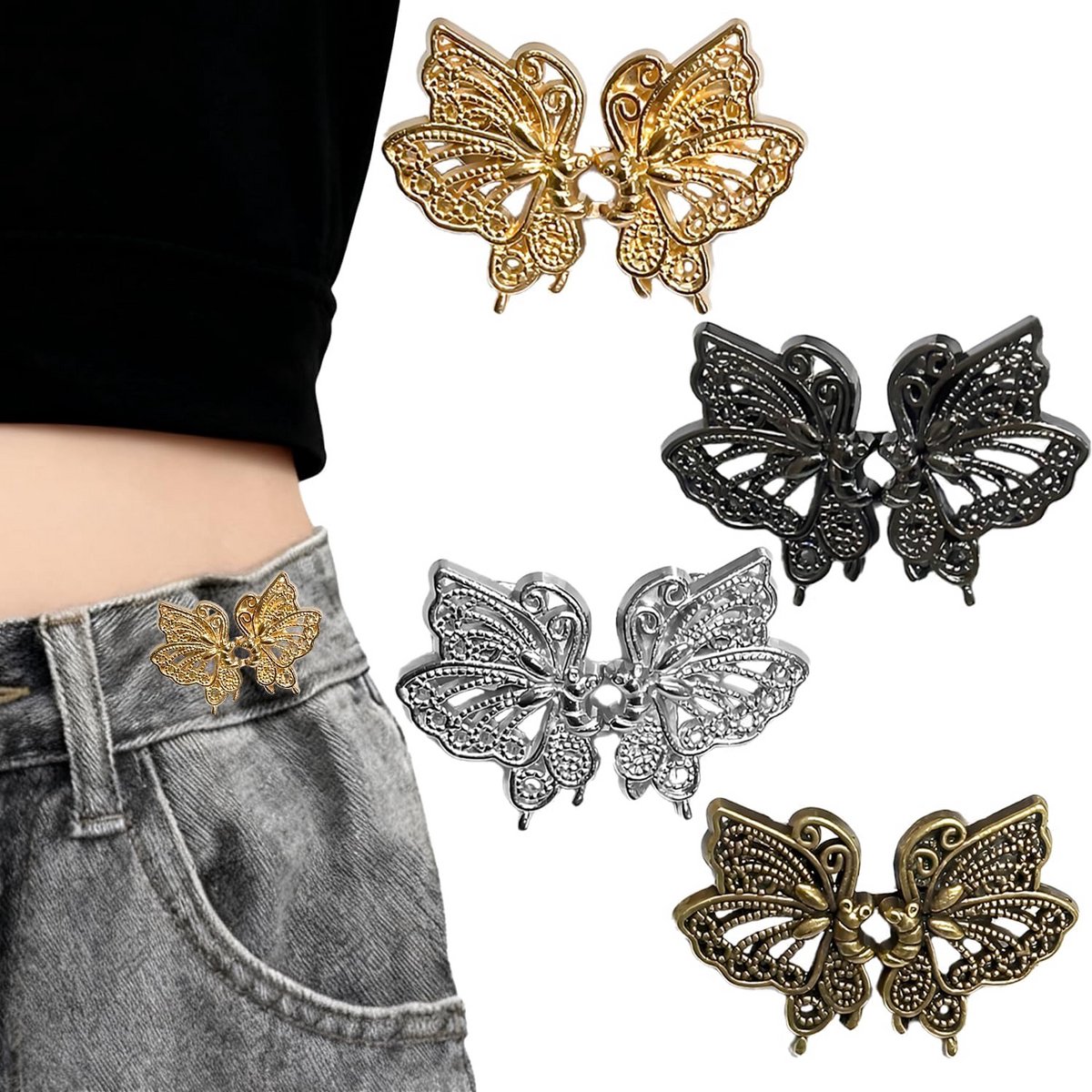 4 Paar Verstelbare Tailleband Clips voor Jeans en Rokken - Naadloze Broek Verkleiners