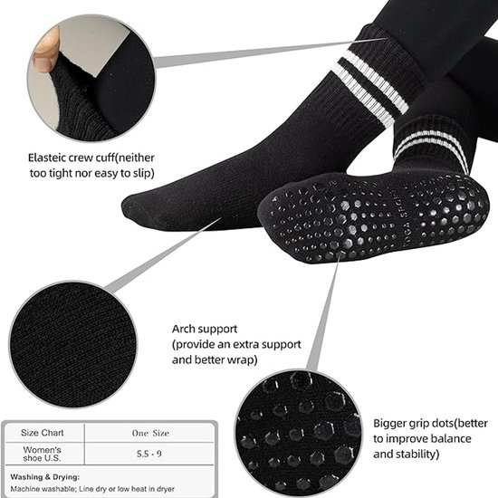 5 paar - Antislip sokken - Dames hoge Pilates antislip sokken - Yoga Pilates Sokken met Grip - 5 kleuren - Katoen - Antislip Katoenen Sokken - Yoga Sokken - Antislip enkelsokken - Voor Ballet, Dans, Workouts van Merkloos — afbeelding 2