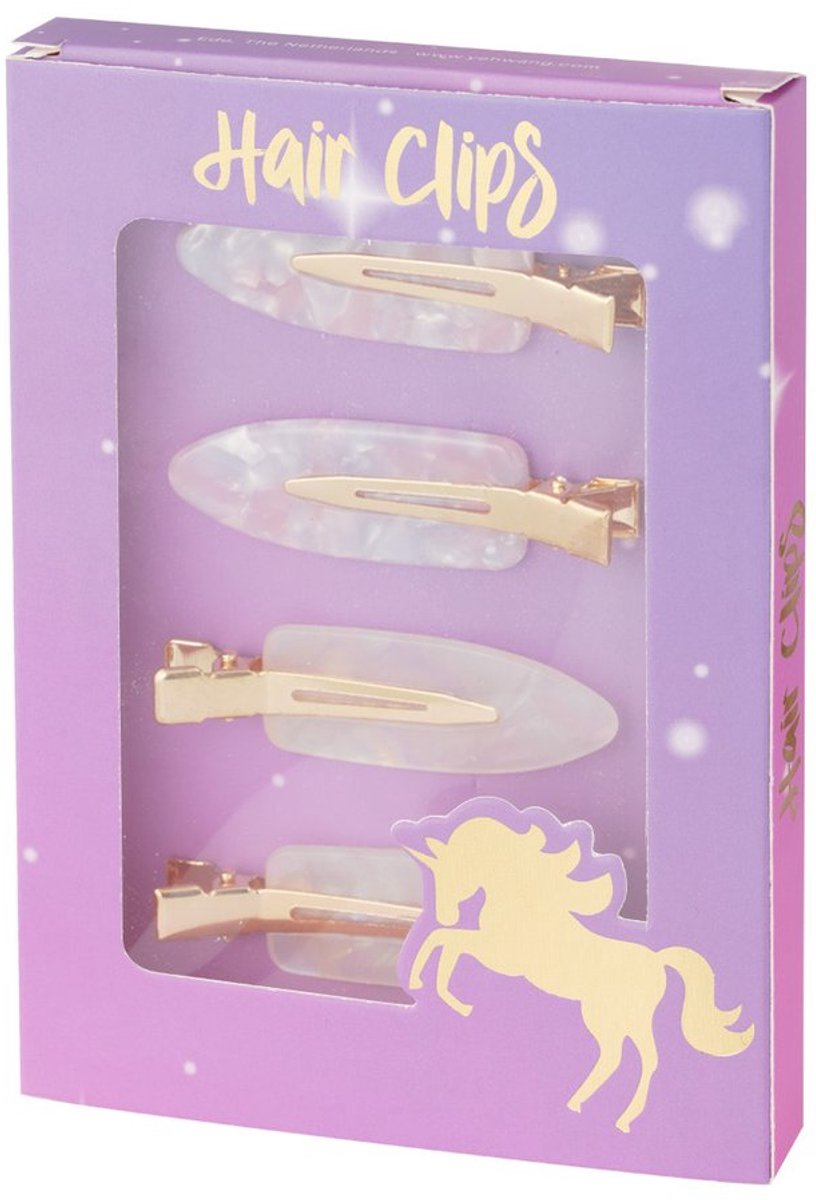 YWG - Haarclip box notenkraker - Goud - Paars - 4 stuks