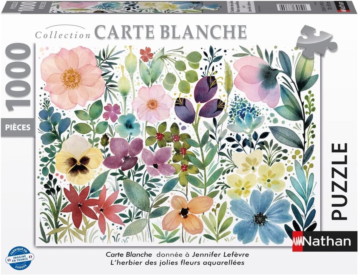 Puzzel 1000 stukjes - Bloemen aquarel - Ontspanning thuis - Kunstzinnig ontwerp - 70x50cm
