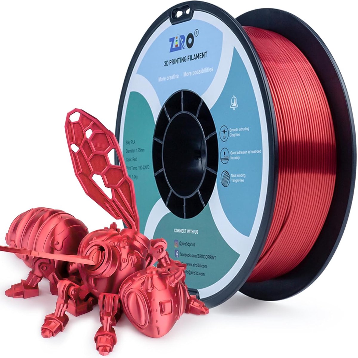 3D Printer Filament - PLA Materiaal - Modelbouw Printen - Zijdeglans Afwerking - 1.75mm 1kg - Rood