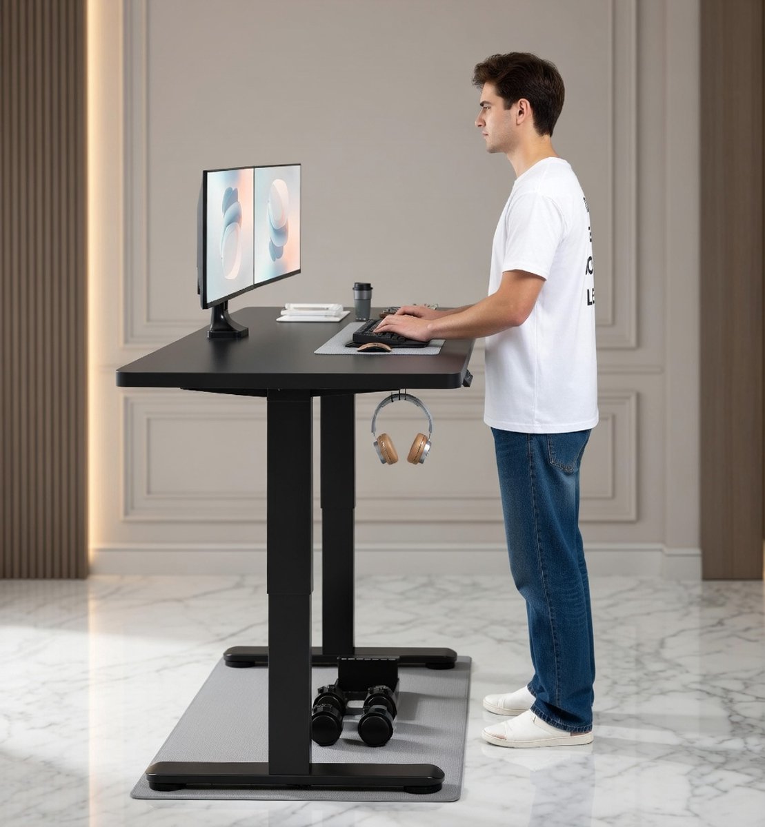 ErgoMotion Pro Elektrisch Zit-Sta Bureau 160x80 cm met Dubbele Motor, Touchscreen Geheugen, USB-A & Kabelmanagement – Zwart | House&Garden