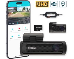 Nordväl DC202-2CH Dashcam – Incl. 64GB SD Kaart & Parkeermodus kabel set – 4K Ultra HD voor en 2K QHD achter – Wifi – GPS – Parkeermodus – Dashcam voor auto - Auto Camera