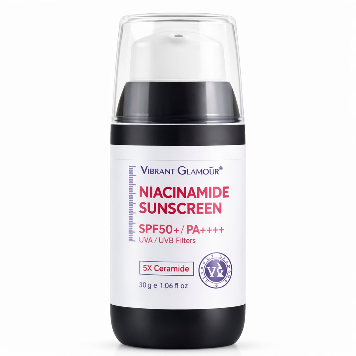 VIBRANT GLAMOUR – Zonnebrand SPF 50 Gezicht – Niacinamide – UVA & UVB Bescherming – Tegen Pigmentvlekken & Roodheid – Hydraterende Zonnecrème – Zonder Witte Waas
