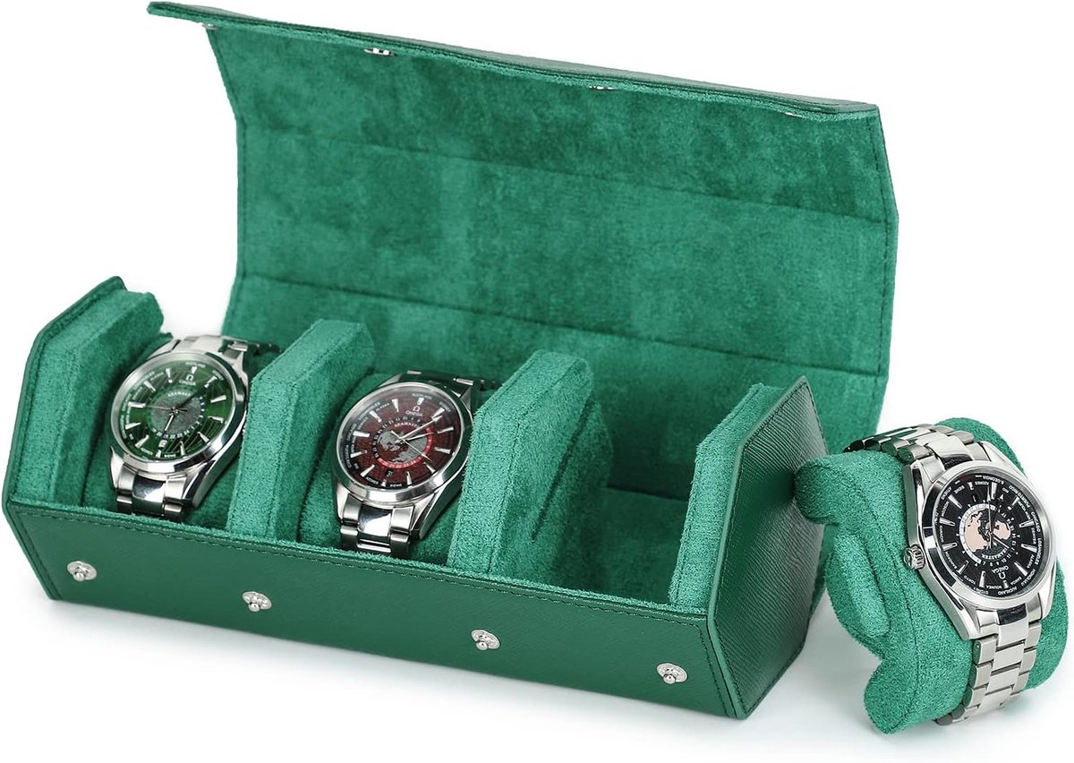Hexagon Watch Roll Case - Leather 3 Watch Travel Case - Watches Storage Box - Bescherming Organizer voor Horloges