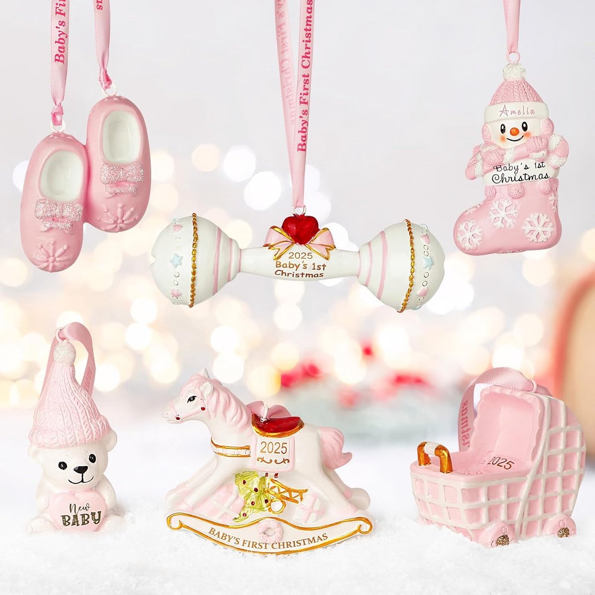 Eerste Kerstmis Baby Ornamenten Set - 6 Stuks Cadeau