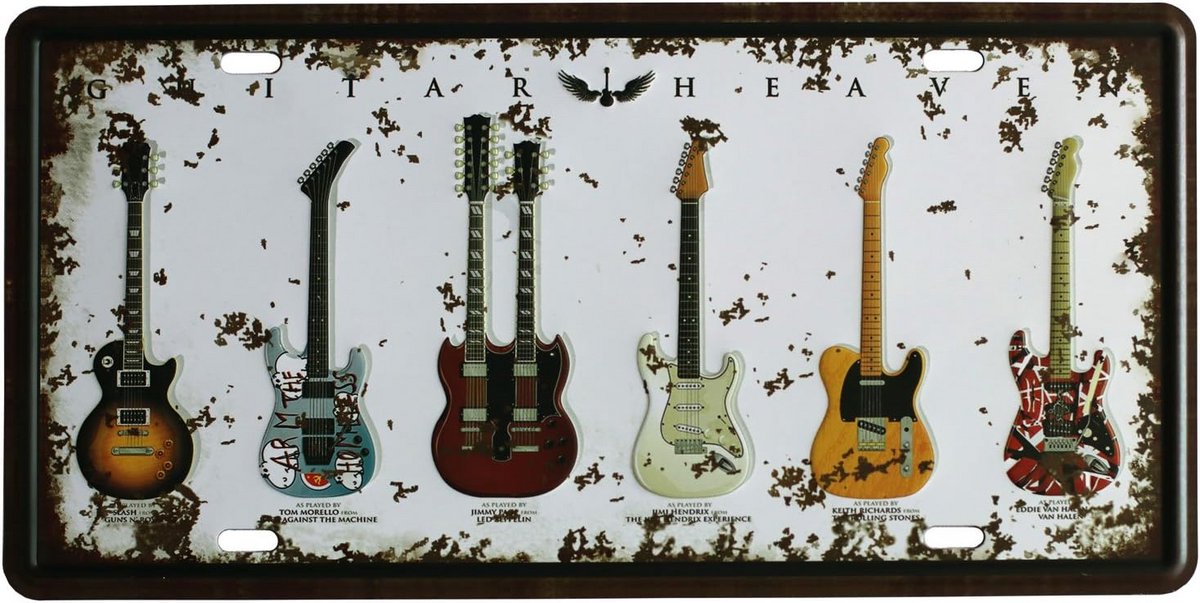 Metalen Wanddecoratie Gitaar en Muziek Thema - Vintage Plaat voor Garage of Bar