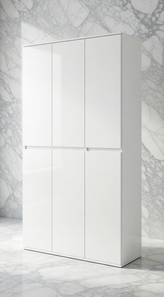 Nevada Multifunctionele Kast Wit – Grote Opbergkast met 6 Deuren, 12 Legplanken & Kledingstang – Moderne Garderobekast Zonder Handgrepen – Opbergkast voor Slaapkamer, Hal & Woonkamer House&Garden