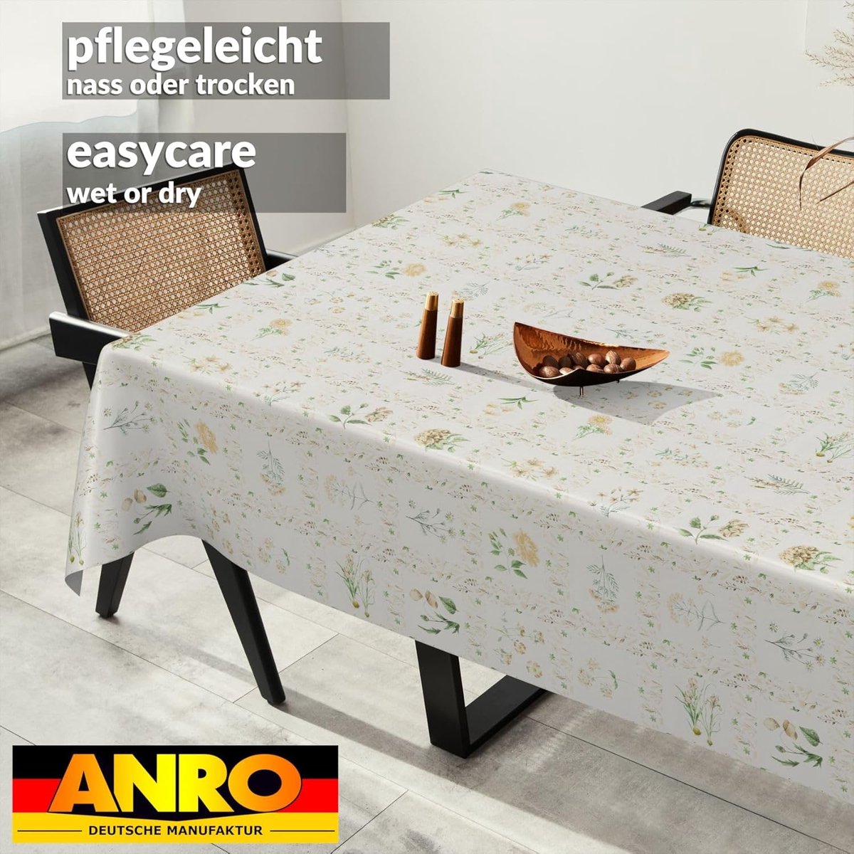 Waterafstotend Tafelkleed 220x140 cm - Afwasbaar Zeildoek met Bloem Karomotief in Beige