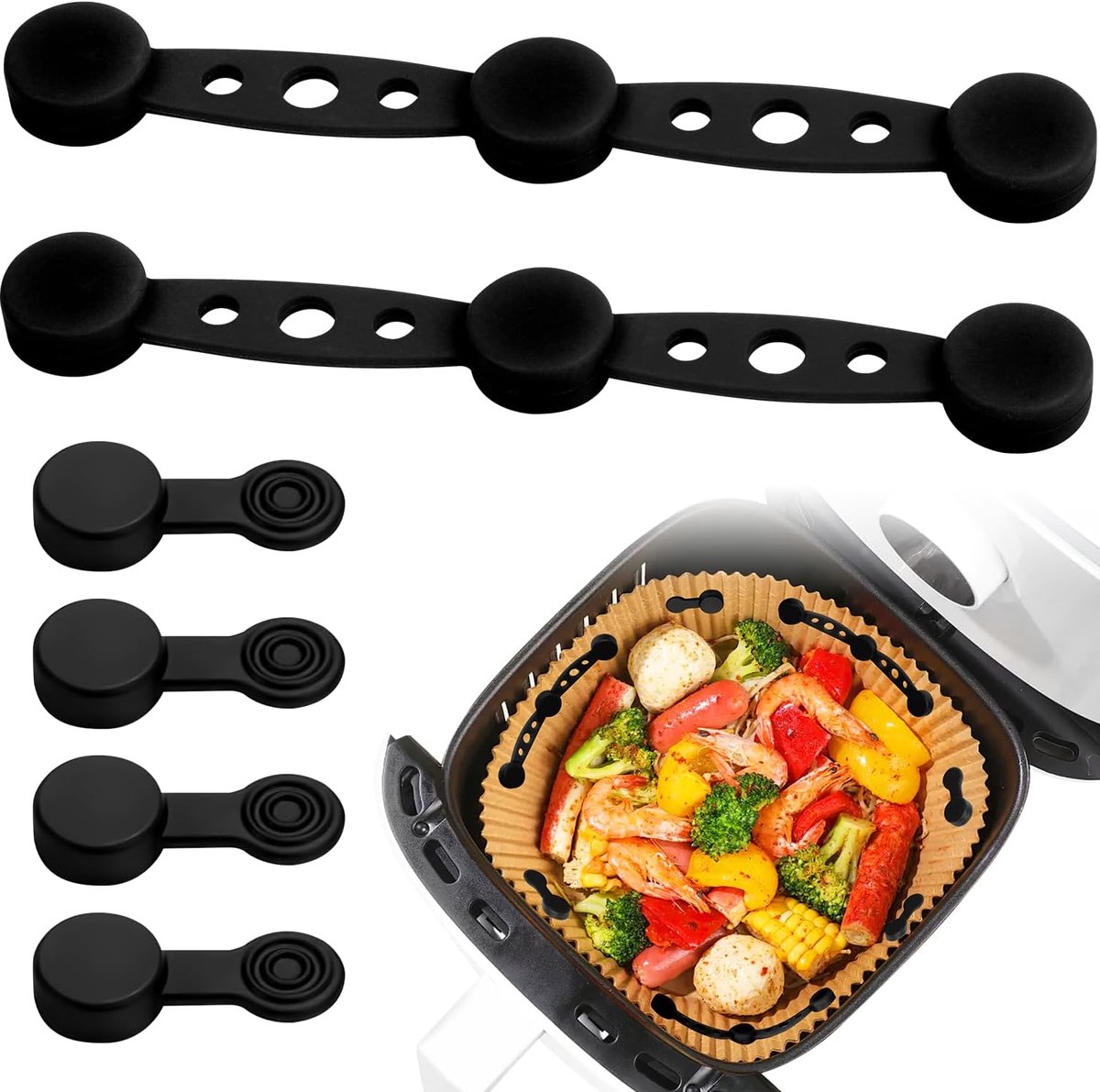 Airfryer Magnetische siliconen gespset, heteluchtfriteuse, magneten, Air Fryer, magnetische siliconen gespset, 6 stuks, hittebestendig, voor het vasthouden van perkamentpapier