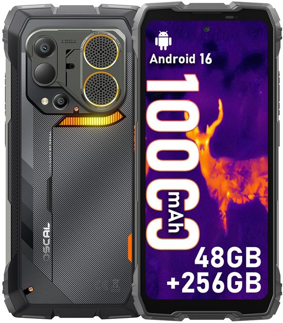 OSCAL PILOT 6 - Thermische Robuuste Smartphone - 4G - 48GB RAM - 256GB ROM - 6.78inch 120Hz - 108MP 10000mAh Robuuste Telefoon - Android 16 - NFC - GPS - Zwart