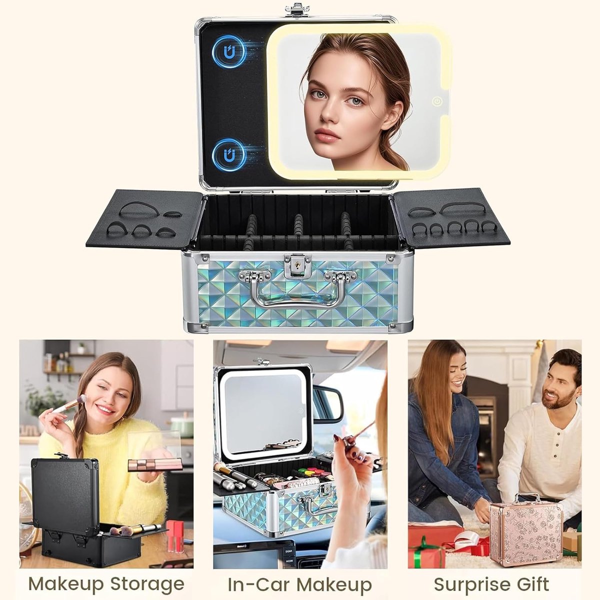 Make-upcase met LED-verlichte spiegel - Handige reisorganizer voor cosmetica