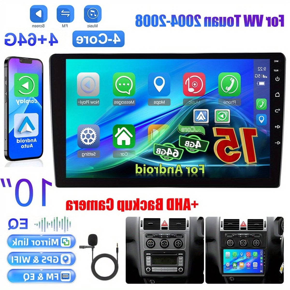Autoradio 10 Inch – Double Din Radio – Multimedia Systeem – Touchscreen Navigatie – Met AHD Achteruitrijcamera en Draadloze CarPlay & Android Auto