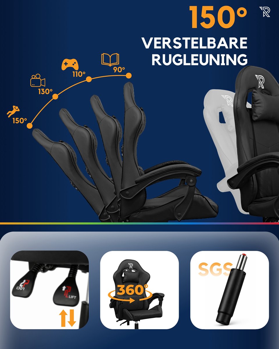 Ranqer Apollo Bureaustoel - Gaming stoel / Gaming Chair - zwart thumbnail 4