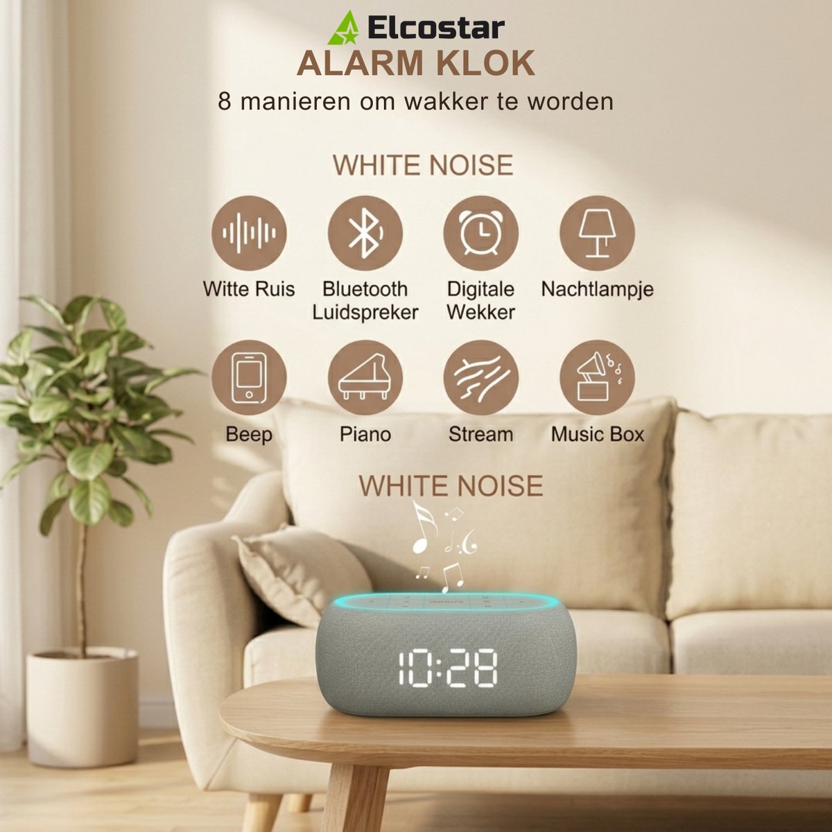 Elcostar Digitale Wekker 2.0 - Nachtlamp licht & Bluetooth Speaker - White Noise Machine met Geluiden - 21 rustgevende klanken - Voor Slaapkamer, Baby, Kinderen & Volwassenen — cadeau in Gadgets - foto 4