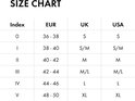 Maattabel met index, EUR, UK en USA maten.