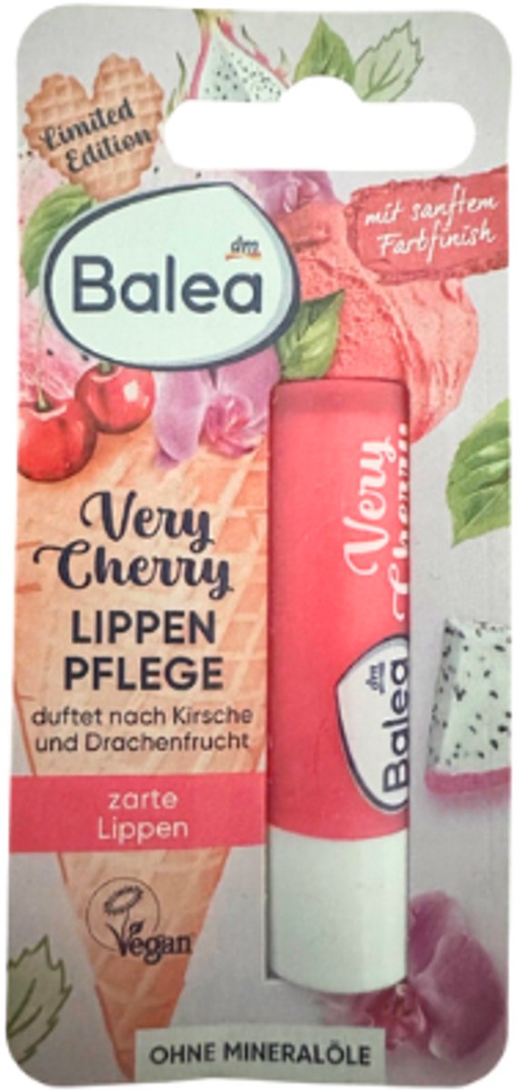 Balea Lippenbalsem Very Cherry | 1x 4,8g - Kersen & Drakenfruitgeur - Zacht Roze Kleurafwerking | Limited Edition Zomer 2026