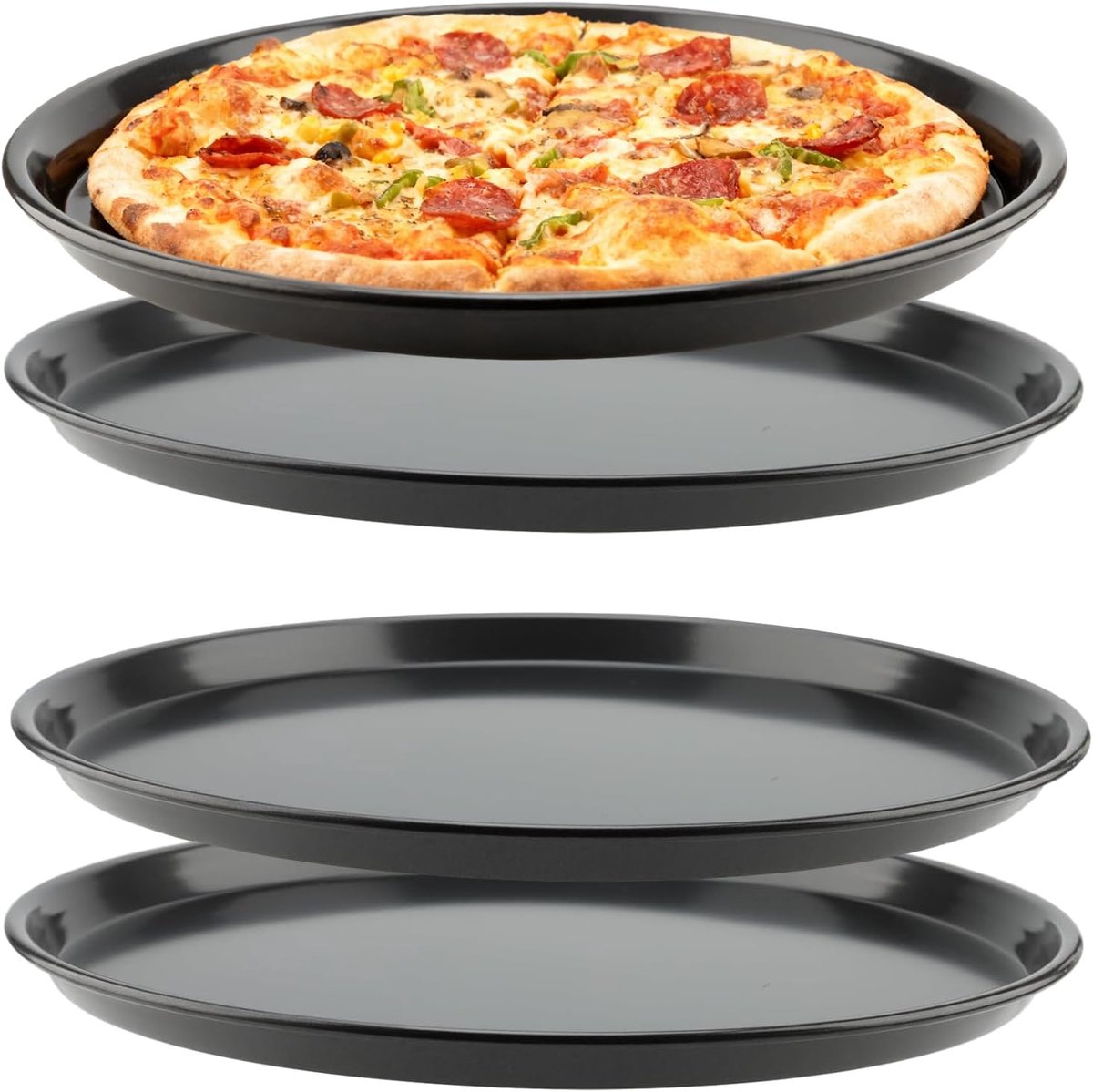 4x Ronde Pizzabakplaten (32 cm) - Met Antiaanbaklaag & Perforatie - Koolstofstaal