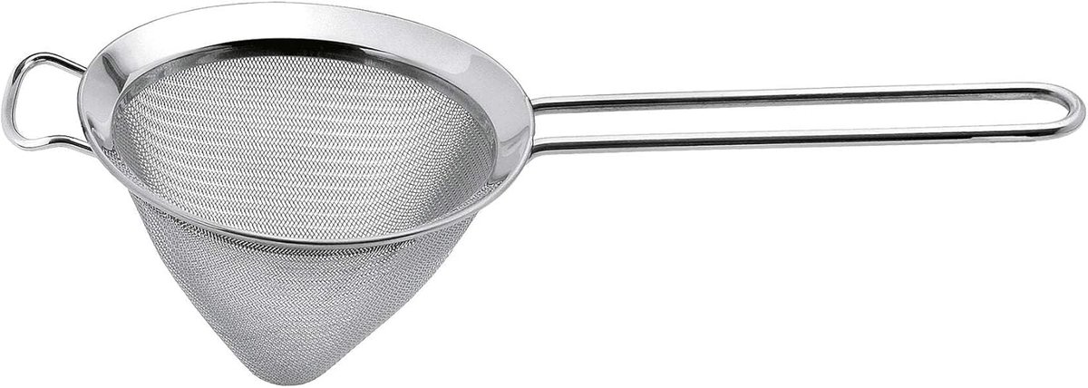 Fijne witte puntzeef 14 cm - roestvrij staal zilver