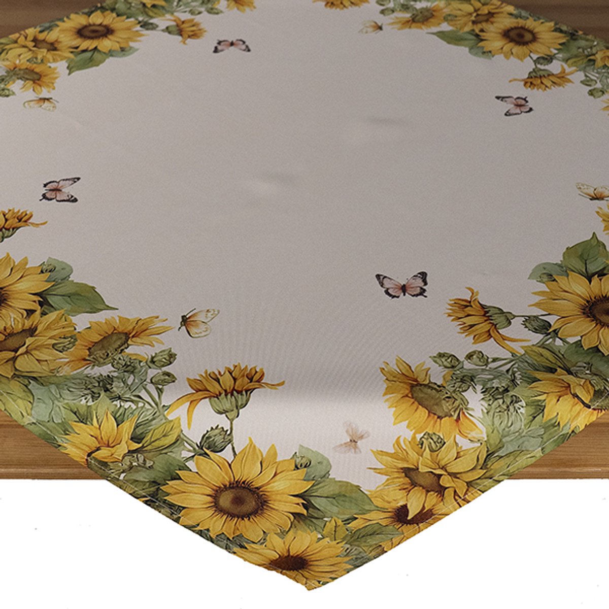 Tafelkleed - Bedrukt - Zonnebloemen - Vlinders - Lente - Creme achtergrond - 85 x 85 cm