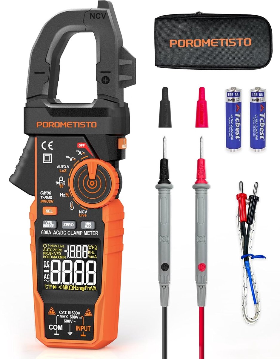 Digitale Klemmultimeter met True RMS, 600A Stroomtang en Meer