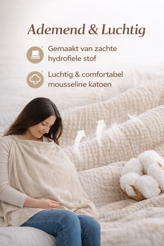 Nifkos - Premium Borstvoedingsdoek - Voedingsdoek voor Borstvoeding - Ademend Mousseline Katoen - Discreet Voeden - Beige - ~Draagzak van Merkloos — afbeelding 2