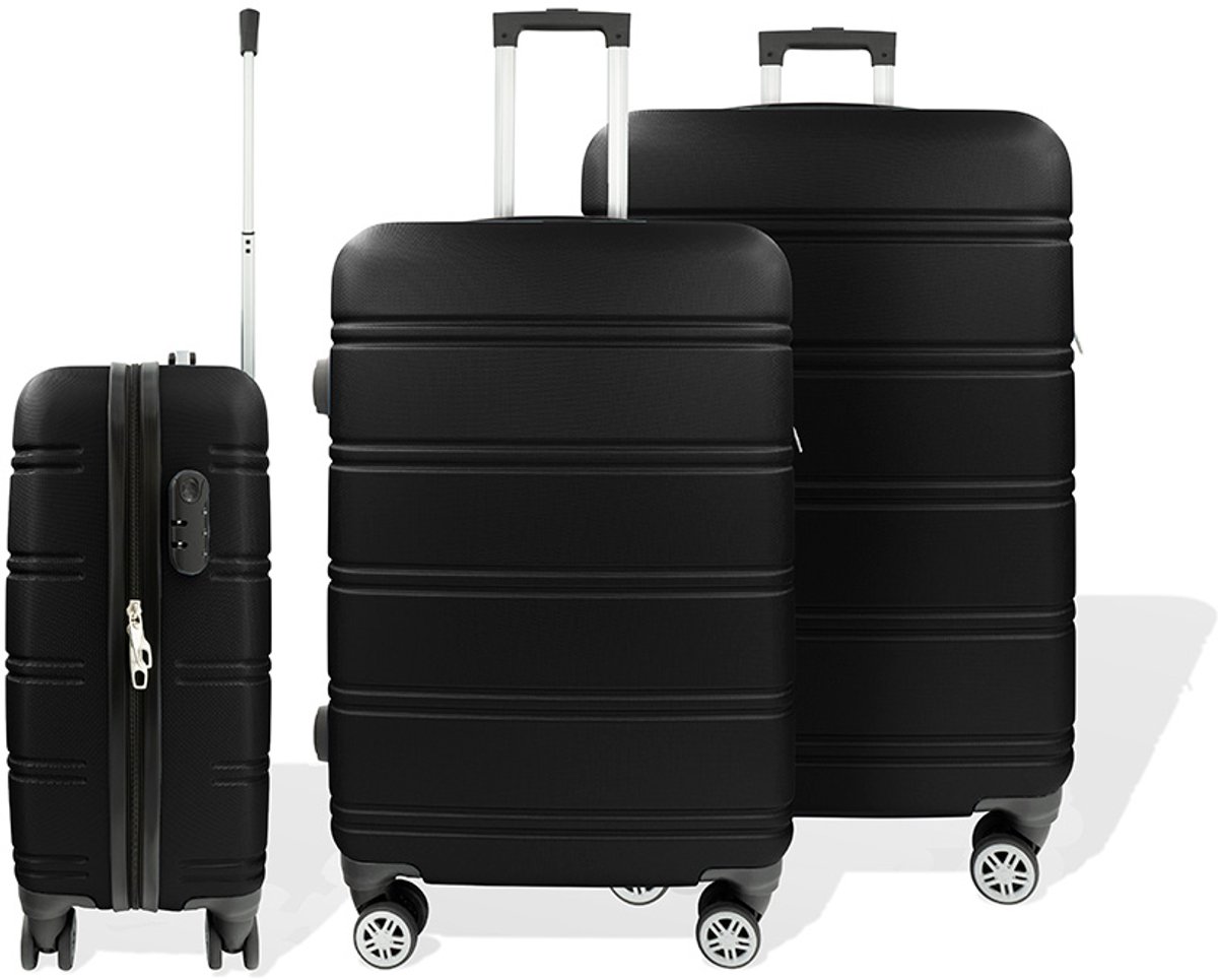 Line Ruimbagage Koffer M – 68L – afm. 66x45x26 cm – Hardcase Reiskoffer Zwart met 360° Zwenkwielen en Cijferslot
