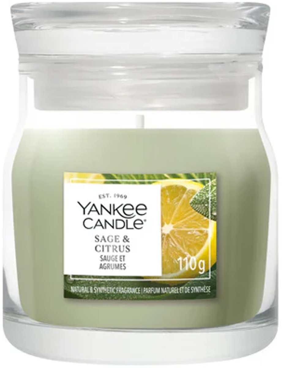 Yankee Candle Sage & Citrus Small Jar Geurkaars - tot 30 branduren Groen