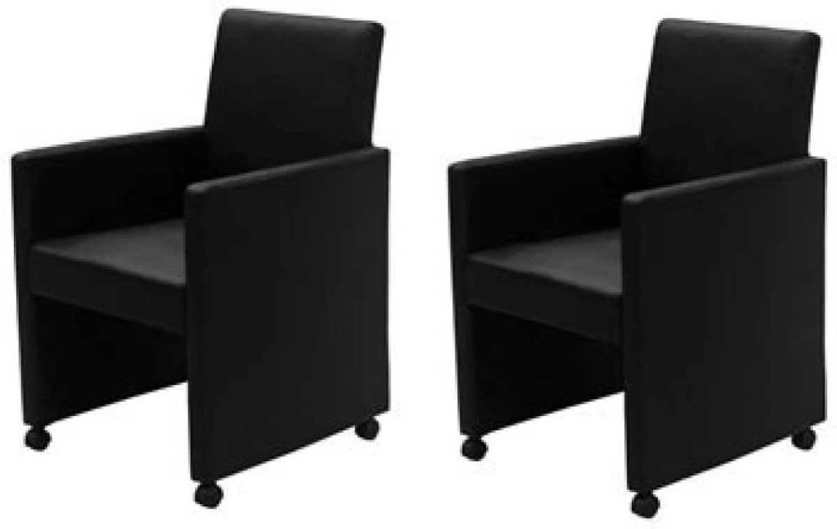 Set van 2 Eetkamerstoelen met Wielen - Bekleed en Comfortabel - Zwart