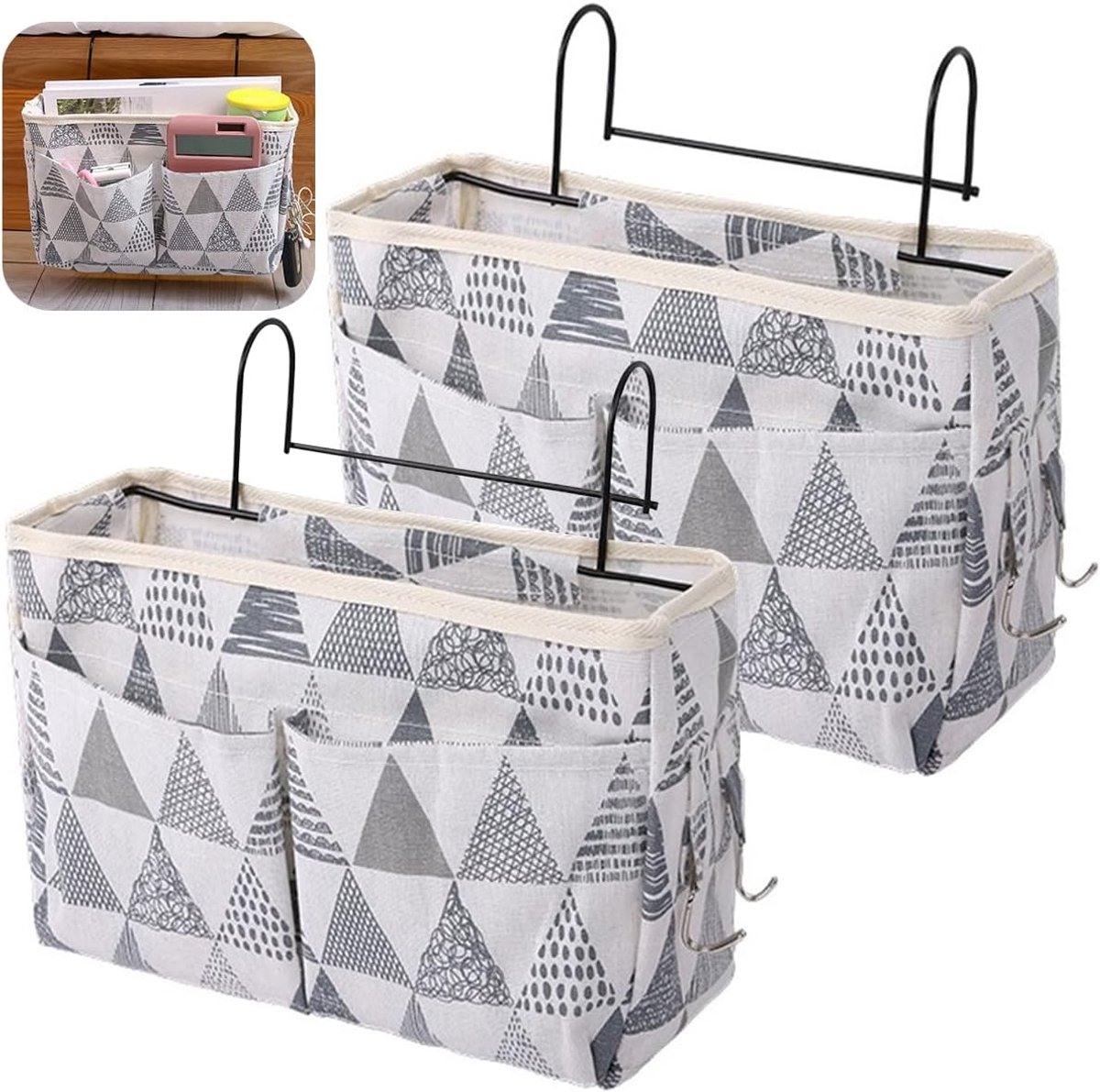 2 Stuks Opknoping Bedside Organizer - Grote Multifunctionele Nachttas met Haken