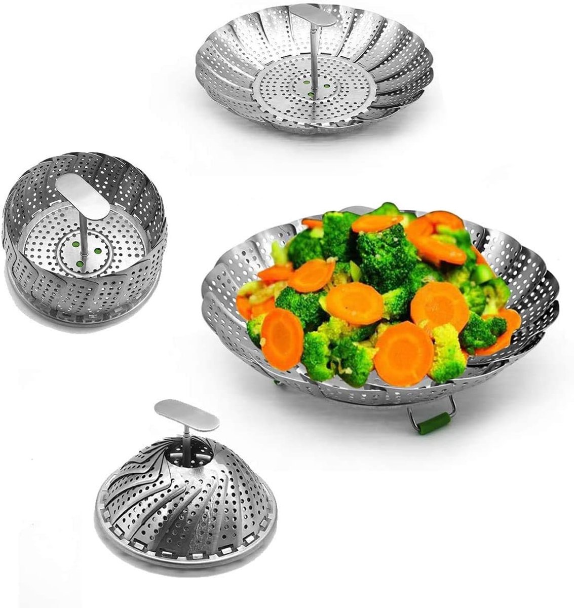Opvouwbare stoommand roestvrij staal - aromamand voor groenten, vis en fruit - past in elke pan