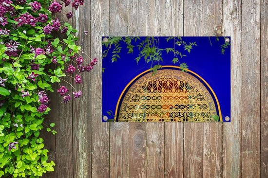 Affiche de jardin Jardin Majorelle - Maison peinte en bleu dans le jardin marocain Majorelle 90x60 cm - Toile de jardin / Toile d'extérieur / Peintures d'extérieur (décoration de jardin)
