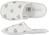 Meisjes instap slippers/pantoffels wit met zilveren hartjes maat 33-34