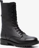 TwoDay hoge dames veterboots - Zwart - Maat 41 - Echt leer