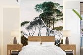 Behang - Fotobehang Italiaans landschap parasoldennen - Kunst - Hendrik Voogd - Schilderij - Zwart wit - Oude meesters - Breedte 175 cm x hoogte 240 cm