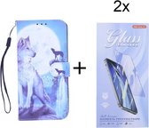 Samsung Galaxy A22 5G Bookcase hoesje met print - Wolf met 2 stuks Glas Screen protector