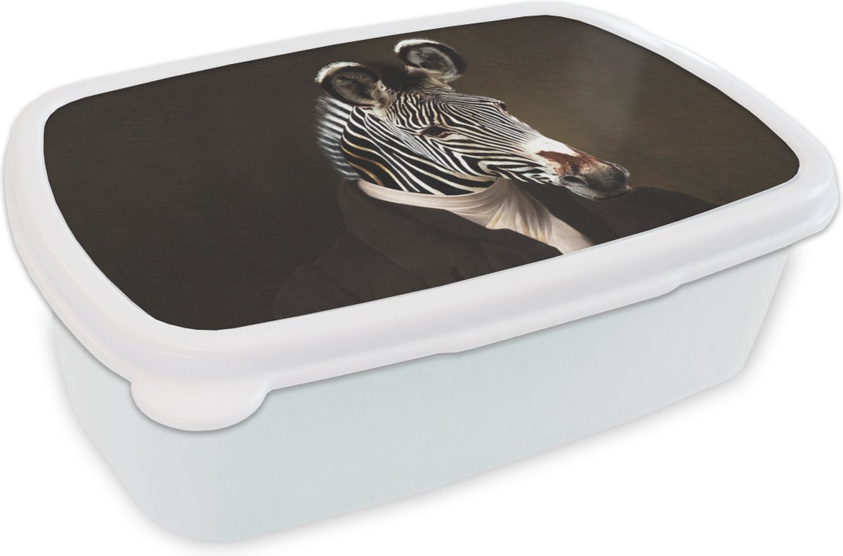 Broodtrommel Wit - Lunchbox - Brooddoos - Oude meesters - Zebra - Kunst - 18x12x6 cm - Volwassenen