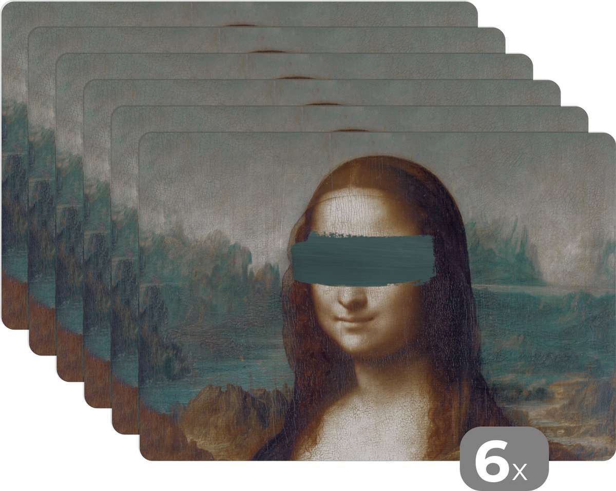 Placemat - Placemats kunststof - Mona Lisa - Leonardo da Vinci - Verf - 45x30 cm - 6 stuks - Hittebestendig - Anti-Slip - Onderlegger - Afneembaar