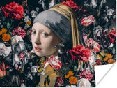 Poster Meisje met de parel - Bloemen - Johannes Vermeer - 40x30 cm