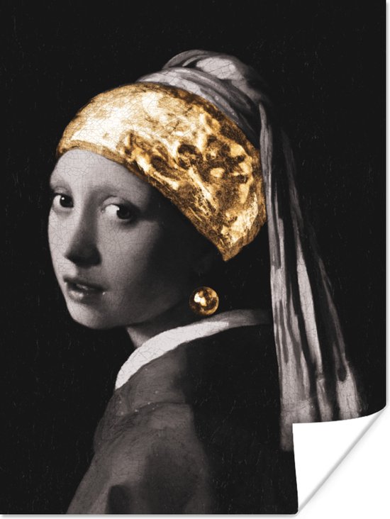 Poster Meisje met de parel - Vermeer - Goud