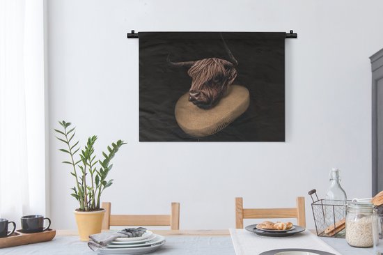 Tenture murale - Tissu mural - Scottish Highlander - Peinture - Vache - 90x67,5 cm - Tapisserie murale