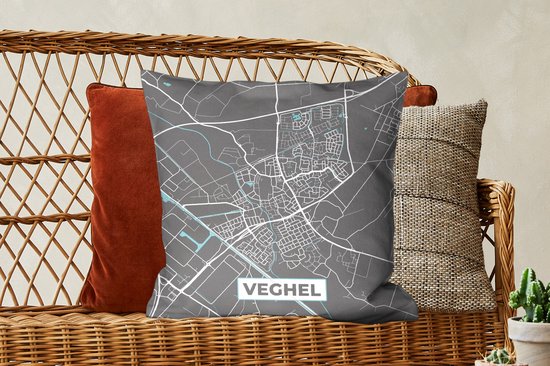 Coussins décoratifs - Oreillers Salon - 50x50 cm - Plan - Veghel - Grijs - Blauw - Plan de la ville