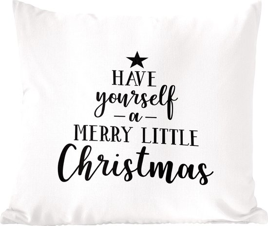 Sierkussens - Kussentjes Woonkamer - 60x60 cm - Quote Kerst "Have yourself a merry little Christmas" met een witte achtergrond - Kerstversiering - Kerstdecoratie voor binnen - Woonkamer