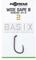 Korda Basix Wide Gape - Barbless - Haak - Maat 2 - Grijs