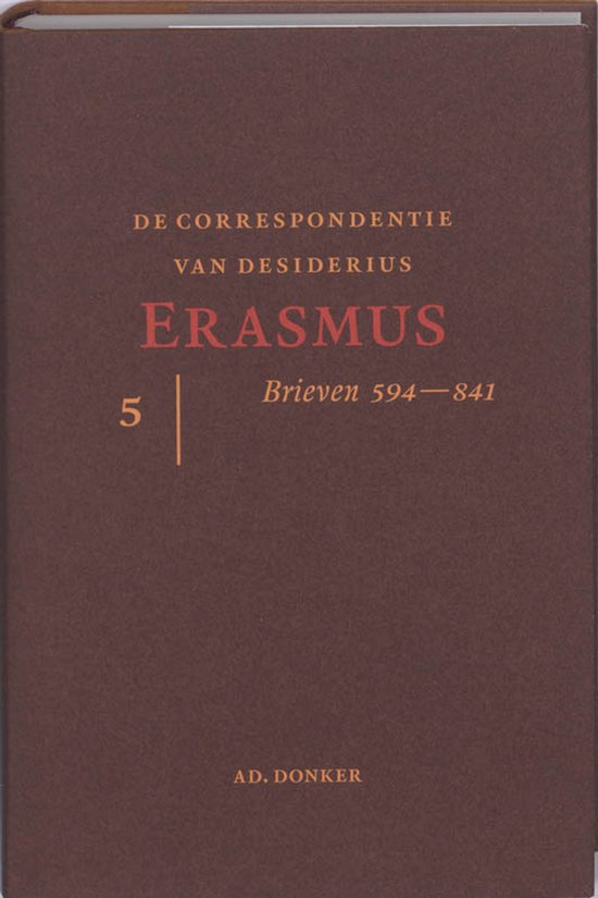 Bruine kaft met 'De correspondentie van Desiderius Erasmus 5' in oranje letters.