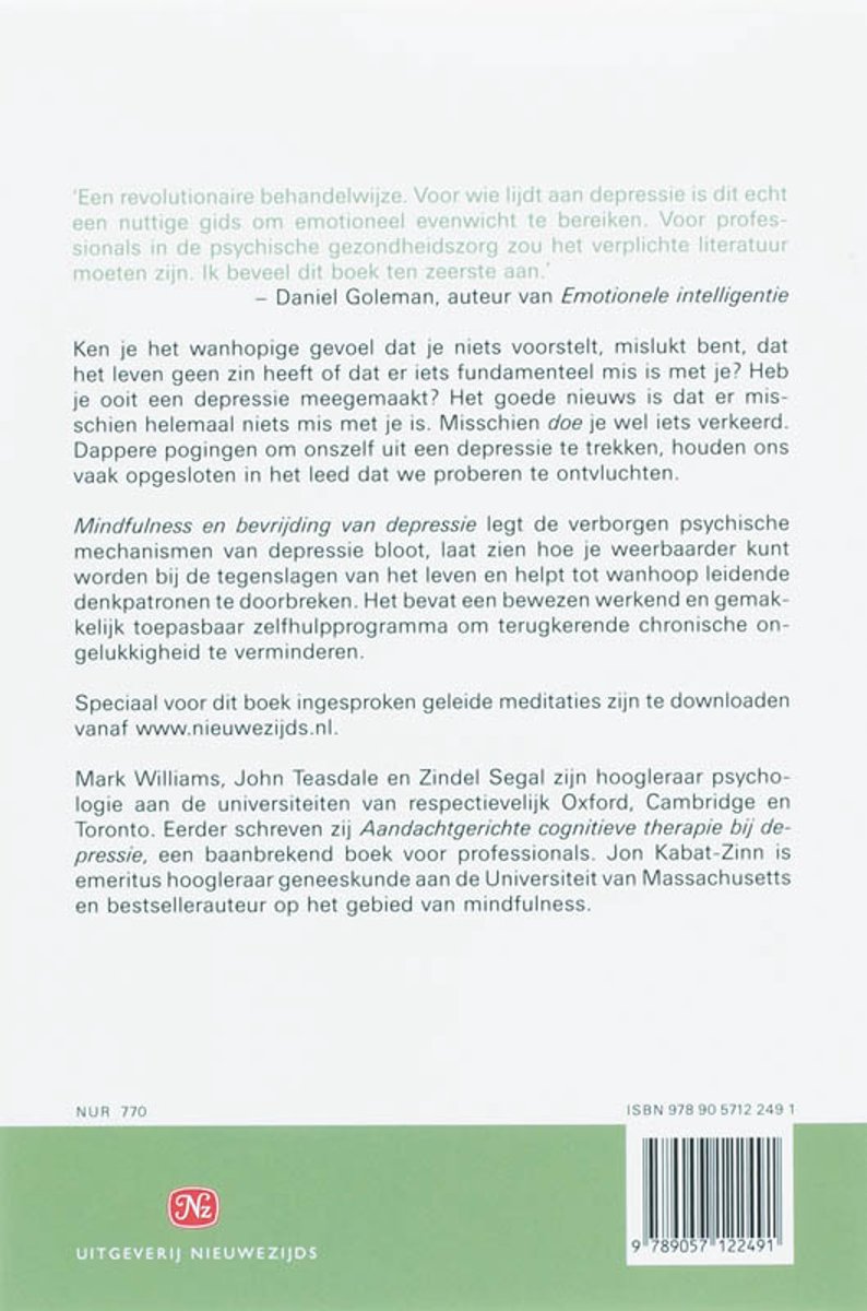 Mindfulness en bevrijding van depressie - back cover