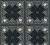 AS Creation Karl Lagerfeld - Papier peint Graphic Tile - Bloem baroque - noir et blanc - 1005 x 53 cm