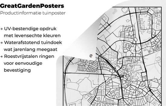 Poster de jardin Carte - Almelo - Zwart - Wit - 80x120 cm - Jardin