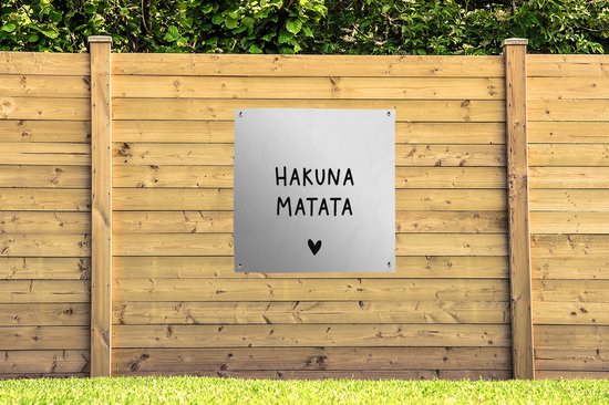 Nappe de jardin Citation hollandaise : 'Hakuna Matata' avec coeur noir sur fond blanc - 100x100 cm